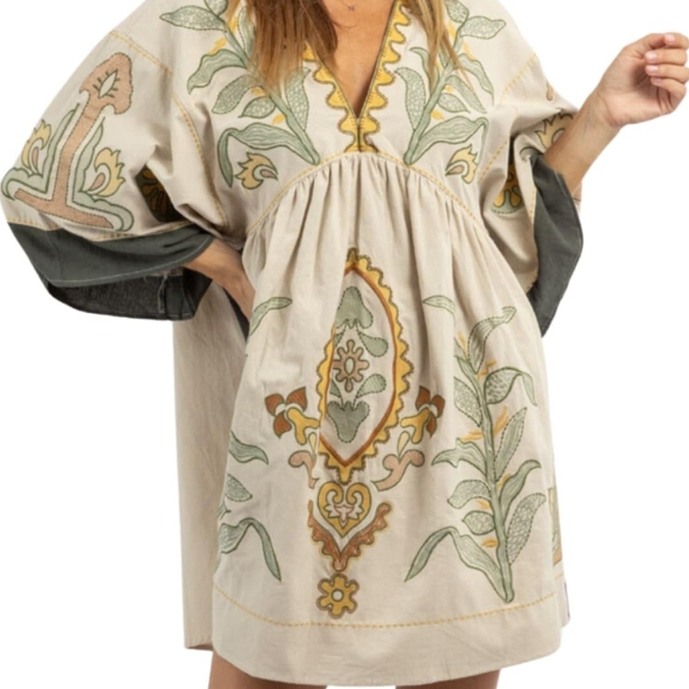 Womens Embroidered dress, 3/4 sleeves